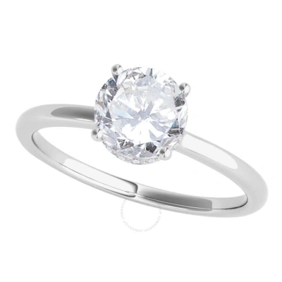 Maulijewels 18k Solid White Gold 1.06 Carat Round White Diamond ( H-i / Si1-si2 ) Solitaire Engageme In Metallic