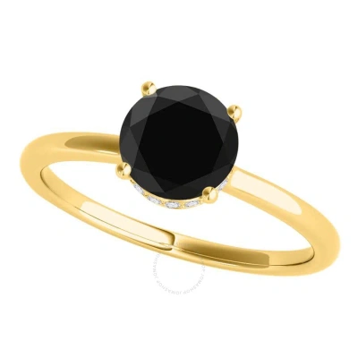 Maulijewels 18k Solid Yellow Gold 1.06 Carat Natural Black & White Diamond Solitaire Engagement Ring