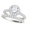 Maulijewels 18k White Gold 1.60 Carat Natural Halo Diamond Bridal Set Engagement Ring For Womens In  In White