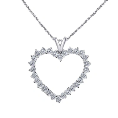 Maulijewels 2.00 Carat Diamond Heart Shape Pendant In 10k White Gold With 18" 10k White Gold Plated