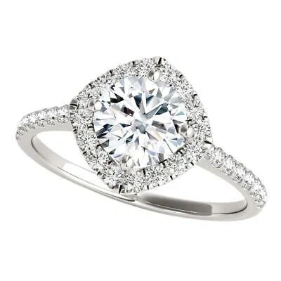 Pre-owned Maulijewels 2.00 Carat Halo Diamond Moissanite Engagement Rings For Women In 14k In White