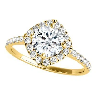 Pre-owned Maulijewels 2.00 Carat Halo Diamond Moissanite Engagement Rings For Women In In Yellow