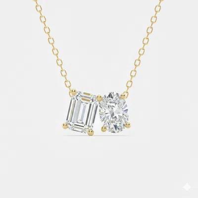 Maulijewels 2.00 Carat Lab Grown Diamond Emarald And Oval Cut Toi Et Moi Pendant Necklace In 14k Gol In Gold