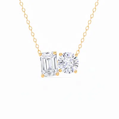 Maulijewels 2.00 Carat Lab Grown Diamond Emarald And Round Cut Toi Et Moi Pendant Necklace In 14k Go In Gold