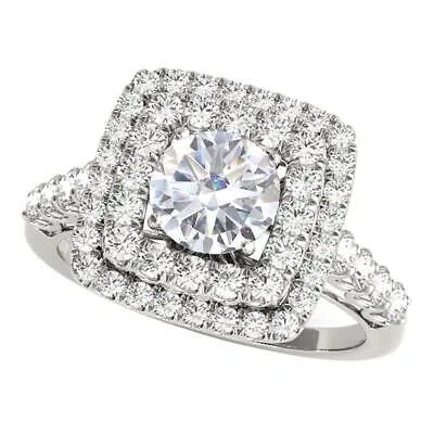 Pre-owned Maulijewels 2.00 Carat Moissanite Diamond 14k White Gold Halo Engagement Rings