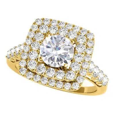 Pre-owned Maulijewels 2.00 Carat Moissanite Diamond 14k Yellow Gold Halo Engagement Rings