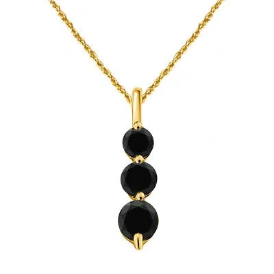 Pre-owned Maulijewels 2.00 Carat Round Black Diamond Three Stone Pendant Necklace In 10k In Yellow