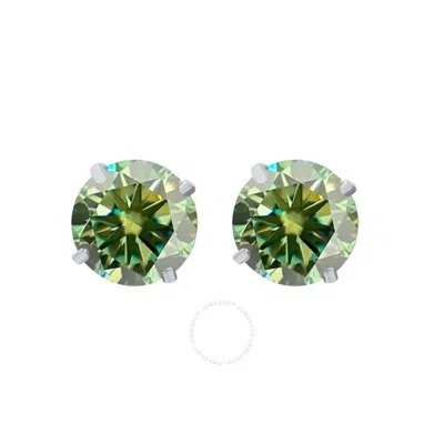 Maulijewels 2.00ct 14k Gold Gra Certified D-vvs1 Round Green Moissanite Diamond Screw Back Studs Ear In White