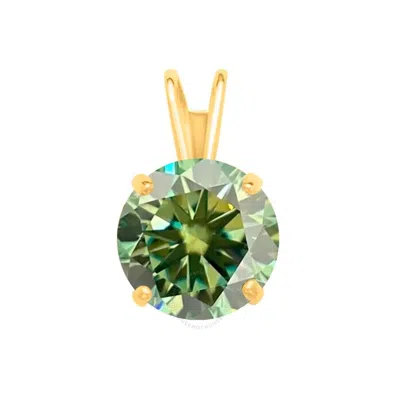 Maulijewels 2.00ct D-vvs1 Green Moissanite Diamond 14k Yellow Gold Solitaire Necklace With Gold Plat