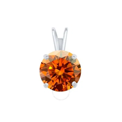 Maulijewels 2.00ct D-vvs1 Orange Moissanite Diamond 14k White Gold Solitaire Necklace With Gold Plat In Red