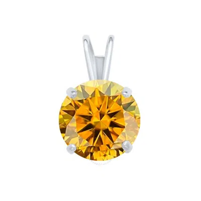 Maulijewels 2.00ct D-vvs1 Yellow Moissanite Diamond 14k White Gold Solitaire Necklace With Gold Plat In Red