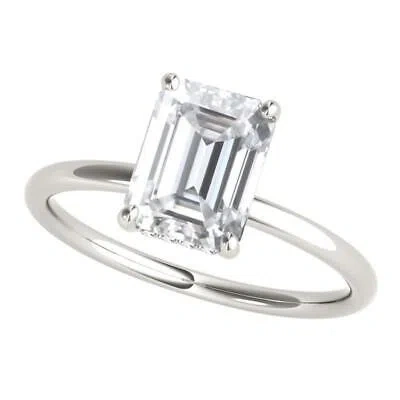 Pre-owned Maulijewels 2.05 Carat Emerald Cut Moissanite Natural Diamond Womens Engagement In White