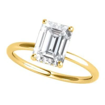 Pre-owned Maulijewels 2.05 Carat Emerald Cut Moissanite Natural Diamond Womens Engagement In Yellow
