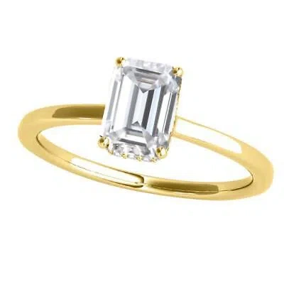 Pre-owned Maulijewels 2.10 Carat Emerald Cut Moissanite Natural Diamond Engagement Rings In Yellow