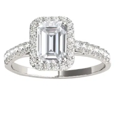 Maulijewels 2.25 Carat Natural Diamond Emerald Cut Moissanite Halo Engagement Rings In 10k Solid Whi In Multi