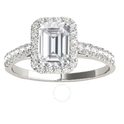 Maulijewels 2.25 Carat Natural Diamond Emerald Cut Moissanite Halo Engagement Rings In 10k Solid Whi In White