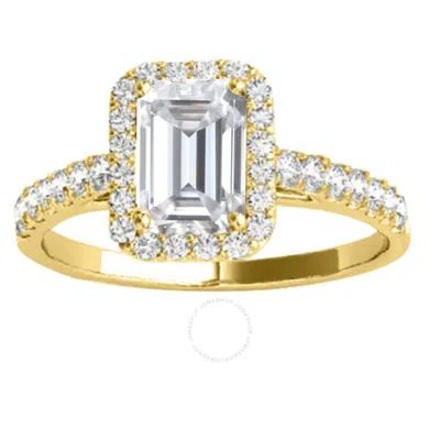 Maulijewels 2.25 Carat Natural Diamond Emerald Cut Moissanite Halo Engagement Rings In 10k Solid Yel In Gold