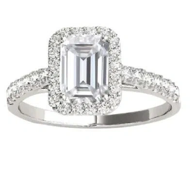 Pre-owned Maulijewels 2.25 Carat Natural Diamond Emerald Cut Moissanite Halo Engagement In White