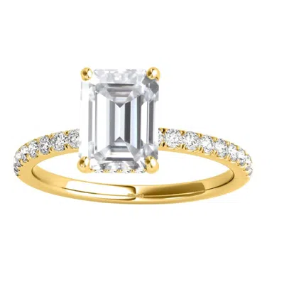 Maulijewels 2.30 Carat Emerald Cut Moissanite And Natural Round Diamond Engagement Rings For Women I In Gold