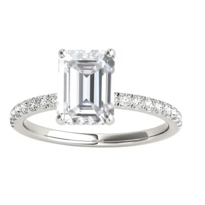 Maulijewels 2.30 Carat Emerald Cut Moissanite And Natural Round Diamond Engagement Rings For Women I In Metallic