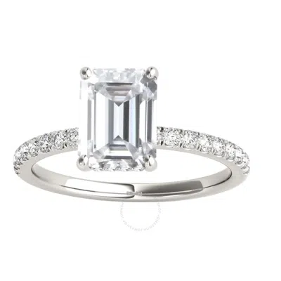 Maulijewels 2.30 Carat Emerald Cut Moissanite And Natural Round Diamond Engagement Rings For Women I In White