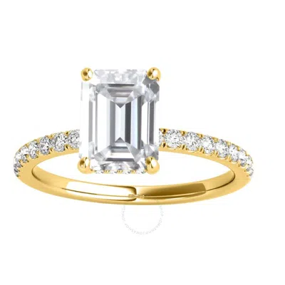 Maulijewels 2.30 Carat Emerald Cut Moissanite And Natural Round Diamond Engagement Rings For Women I In Yellow