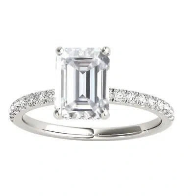 Pre-owned Maulijewels 2.30 Carat Emerald Cut Moissanite And Natural Round Diamond In White
