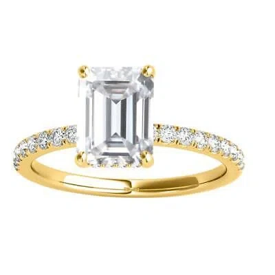 Pre-owned Maulijewels 2.30 Carat Emerald Cut Moissanite And Natural Round Diamond In Yellow
