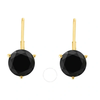 Maulijewels 3.00 Cttw Black Natural Diamond Women's Martini Three Prong Set Leverback Earrings In 14 In Yellow