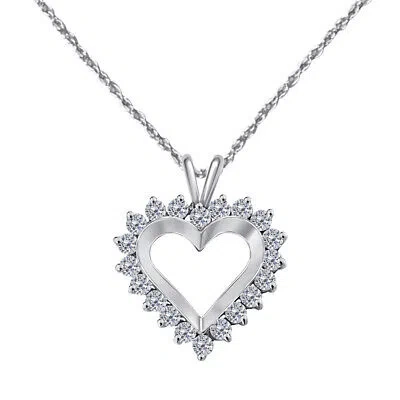 Pre-owned Maulijewels 3/4 Carat Diamond Heart Shape Pendant Necklace In 14k White Gold