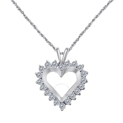 Maulijewels 3/4 Carat Diamond Heart Shape Pendant Necklace In 14k White Gold With 18" 14k White Gold