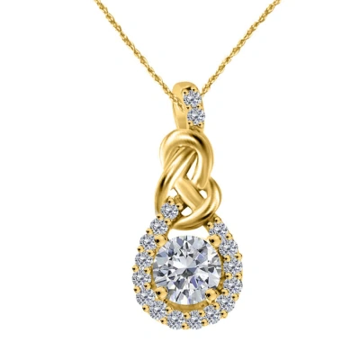 Maulijewels 3/8 Carat Diamond Love Knot Women Pendant Necklace In 10k Yellow Gold With 18" Gold Plat
