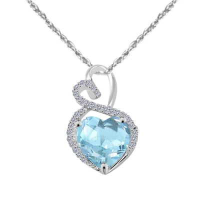 Maulijewels 4 Carat Heart Shape Aquamarine Gemstone And White Diamond Pendant In 14k White Gold With In Metallic