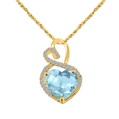 Maulijewels 4 Carat Heart Shape Aquamarine Gemstone And White Diamond Pendant In 14k Yellow Gold Wit In Blue