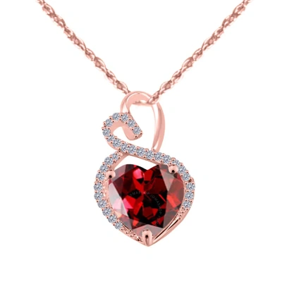 Maulijewels 4 Carat Heart Shape Garnet Gemstone And White Diamond Pendant In 14k Rose Gold With 18"