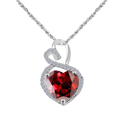 Maulijewels 4 Carat Heart Shape Garnet Gemstone And White Diamond Pendant In 14k White Gold With 18" In Red