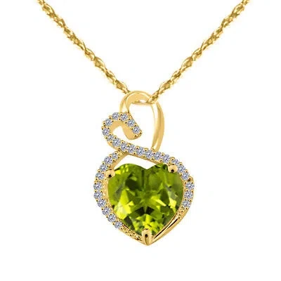 Pre-owned Maulijewels 4 Carat Heart Shape Peridot Gemstone And White Diamond Pendant In