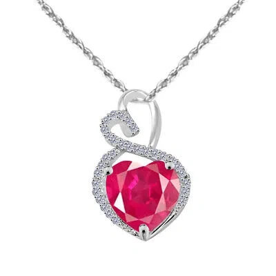 Pre-owned Maulijewels 4 Carat Heart Shape Ruby Gemstone And White Diamond Pendant In 14k