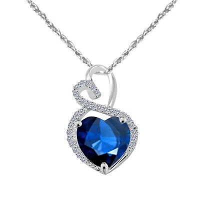 Pre-owned Maulijewels 4 Carat Heart Shape Sapphire Gemstone And White Diamond Pendant In
