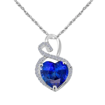 Maulijewels 4 Carat Heart Shape Tanzanite Gemstone And White Diamond Pendant In 14k White Gold With  In Blue