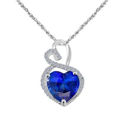 Pre-owned Maulijewels 4 Carat Heart Shape Tanzanite Gemstone And White Diamond Pendant In