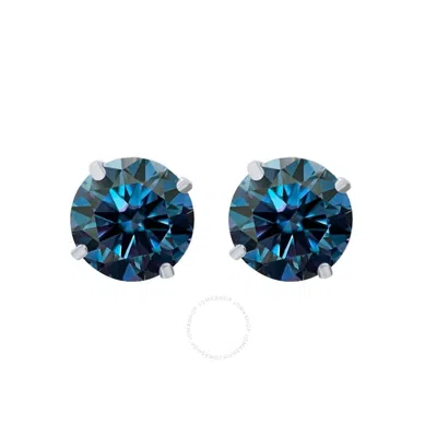 Maulijewels 4.00ct 14k Gold Gra Certified D-vvs1 Round Blue Moissanite Diamond Screw Back Studs Earr In White