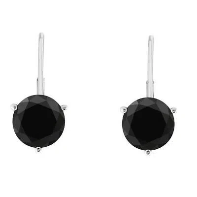 Pre-owned Maulijewels Black 2.00 Carat Natural Diamond Three Prong Set Martini Leverback In White