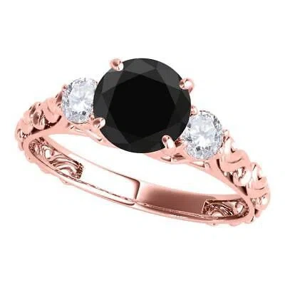 Pre-owned Maulijewels Black & White Diamond Three-stone Ring, 18k Rose Gold, Size 7