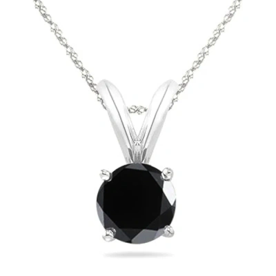 Maulijewels Black Diamond 1/4 Carat 14k White Gold Solitaire Pendant With 18" 14k White Gold Plated