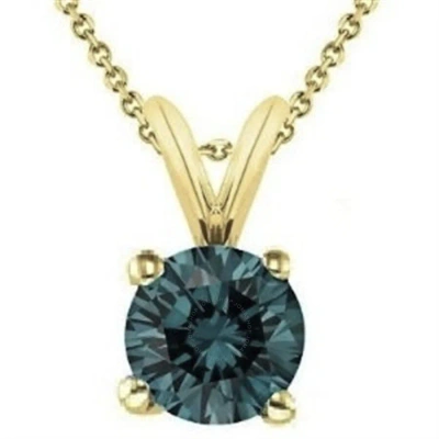 Maulijewels Blue Round 0.20 Carat Diamond Solitaire Pendant In 14k Yellow Gold With 18" 14k Yellow G In White