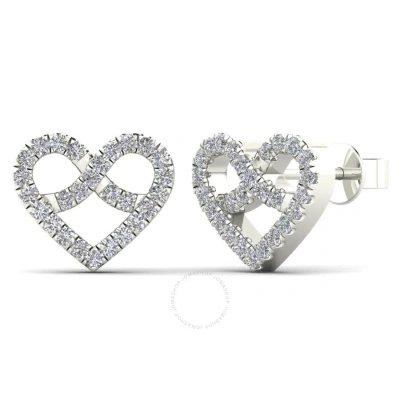 Maulijewels Dazzling Love: 0.20 Carat Natural White Diamond Heart Shape Stud Earrings In Elegant 10k In Metallic