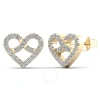 Maulijewels Dazzling Love: 0.20 Carat Natural White Diamond Heart Shape Stud Earrings In Elegant 10k  Yellow Gol In Yellow
