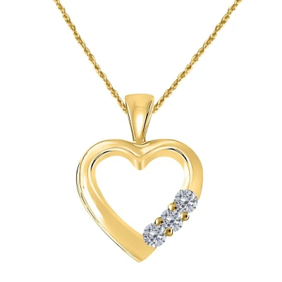 Maulijewels Diamond Three Stone 0.20 Carat Heart Shape Pendant In 10k Yellow Gold With 18" 10k Yello In White