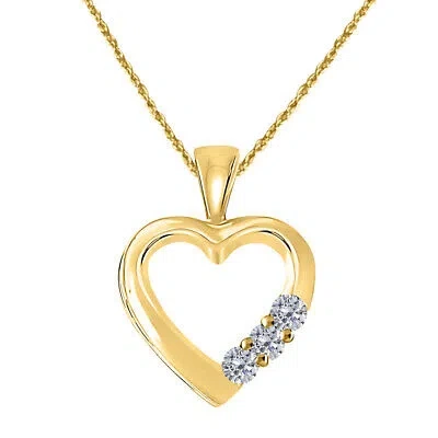 Pre-owned Maulijewels Diamond Three Stone 0.20 Carat Heart Shape Pendant In 10k Yellow In White